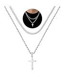 Yooblue Cross Necklace for Men - Stainless Steel Cross Chain Necklace for Men, Mens Jewelry Cross Pendant Cross Necklace, Layered Silver Chain for Men