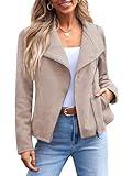 AUTOMET Womens Faux Leather Jackets Suede Fall Fashion 2024 Outfits Winter Clothes Open Front Cropped Coat Outwear Apricot L