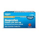 Amazon Basic Care Ibuprofen Tablets, Fever Reducer and Pain Relief from Body Aches, Headache, Arthritis and More, Brown, 200 Count (Packaging may vary)