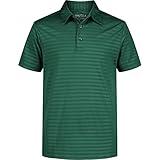 Nautica Boys' Active Short Sleeve Polo Shirt, Button Closure & Embossed Stripes, Breathable Performance Fabric, Hunter, 10-12