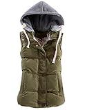 Yeokou Women's Slim Sleeveless Quilted Removable Hooded Winter Puffer Vest Coat (X-Large, Army Green001)