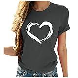 Clearance+Items Women Cute Heart Graphic T Shirts Short Sleeve Crewneck Regular Fit Blouse Teen Girls Summer Casual Basic Tee Tops