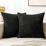 MIULEE Black Corduroy Pillow Covers Pack of 2 Boho Decorative Spliced Throw Pillow Covers Soft Solid Couch Pillowcases Cross Patchwork Textured Cushion Covers for Living Room Bed Sofa 18x18 inch