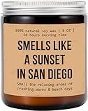 Smells Like A Sunset in San Diego Candle - San Diego Decoration Candle - Moving to San Diego - San Diego Gift - Aromatherapy Glass Candle Jar - Non-Toxic Ingredients, 8oz, Lavender