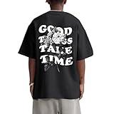Werbavi Vintage Graphic Tees for Men Oversized Floral Letter Print Retro Streetwear T Shirts Casual Loose Fit Cotton Tops Short Sleeve Crew Neck T Shirt(Black,M)