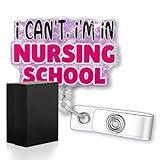 rofiowa I Can't, I'm in Nursing School Funny Glitter Badge Reel with ID Clip, Retractable Badge Holder for RN CNA LPN LVN Nurse School Future Nurse, Back to School Gifts for Nursing Student