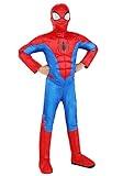 Marvel Spider-Man Official Youth Halloween Costume - Premium Quality Padded Jumpsuit with Pull On Fabric Mask (Large) Red