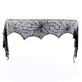 AerWo Halloween Decoration Black Lace Spiderweb Fireplace Mantle Scarf Cover Festive Party Supplies 45 X 243cm 18 x 96 inch