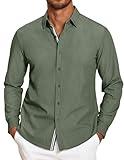 COOFANDY Men's Denim Shirts Long Sleeve Button Down Shirts for Men Untucked Shirts, Army Green, Large