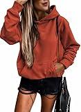 SHEWIN Womens Sweatshirt Long Sleeve Fleece Hoodies Pullover Tops Lightweight 2024 Fall Fashion Oversized Sweatshirts for Women Loose fit,US 8-10(M),Orange