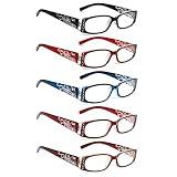 5 Pack Spring Hinge Reading Glasses Rectangular Fashion Quality Readers for Men and Women (5 colors, 2.75, multiplier_x)