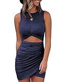 BTFBM Women 2024 Summer Sleeveless Casual Crewneck Bodycon Tank Dress Cutout Twist Slim Wrap Club Party Evening Dresses(Navy, Medium)