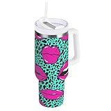 ALAZA 40 oz Lips-2 Tumbler with Handle and Straw Lid, Reusable Leak-Proof Insulated Tumblers, Stainless Steel Coffee Tumbler Cups, Travel Mug for Home Office