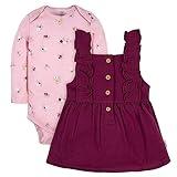 Gerber Baby Girls Toddler 2 Piece Overall Dress Set, Purple Floral, 3-6 Months