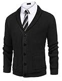 COOFANDY Men's Cardigan Sweater Shawl Collar Button Up Business Casual Office Uniform Cardigan with Pockets Black