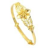 Edgda Fashion 18K Gold Plated Flower Pattern Adjustable Band Cuff Bracelet(Gold)