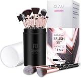 Makeup Brushes Set DUAIU 16PCS Professional Premium Synthetic Black Marble Make Up Brushes Foundation Brush Powder Blush Eyeshadow Brush Set With Makeup Brush Holder and Gift Box