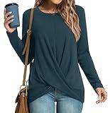 HOTGIFT Winter Womens Tops Long Sleeve Casual Tunic Loose Comfy Tee Crewneck TShirts Grey Blue Medium