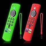 2 Pcs Glowing Remote Cover Compatible with Lenovo FireTV Stick, HD, 3rd Gen., 4K Remote Controller, Silicone Protective Case with Lanyard, Glowing Green + Red