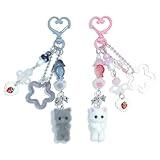 Nalefow Cute Pink Keychain, Fuzzy Cat Keychain Aesthetic Y2K Keychain Charms Stylish Keychains Accessories for Bag Charms Purse Gifts (2PCS Grey Pink Cat Sets)