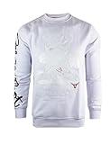 SCREENSHOT-F1113 Mens Urban Premium Fleece - Signature Sleeves Black Bear Cartoon Color Block Crew Neck Streetwear Sweatshirt-White/White-Large