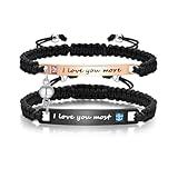 Personalized Custom His and Hers Handmade Rope Braided Nameplate ID Matching Couple Bracelets for Lover (Rosegolden-black-I LOVE YOU MORE/Most-ball)