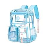 PIG PIG GIRL Clear Backpack for School,Heavy Duty PVC Transparent Bookbag for Girls Stadium Approved See Through Backpack for Women for College Work Travel Festival,Sky Blue
