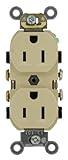 Leviton 15-Amp, 125-Volt, Narrow Body Duplex Receptacle, Straight Blade, Commercial Grade, Self Grounding, Side Wired, CR15-I, Ivory
