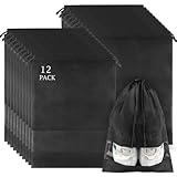 12 Pack Shoe Bags for Travel, Large Travel Shoe Bags for Packing with Clear Window, Dustproof Drawstring Travel Shoe Storage Bags Travel Essentials for Men & Women, Black