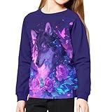 ZPINXIGN Wolf Rose Sweatshirts for Girls Fall Outfits Back to School Long Sleeve Shirts Size 11-13 Cute Clothes for Girls Kids Comfy Pullover Top Jumper Playwear Tween Girl Clothing