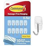 Command Small Clear Wire Toggle Hooks, 10 Hooks and 12 Command Strips, Damage Free Hanging Wall Hooks with Adhesive Strips, Adhesive Hooks for Hanging Christmas Decorations, Holds up to 0.5 lb