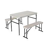 Lifetime 80373 Portable Folding Camping RV Picnic Table and Bench Set, Almond