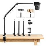 Heavy Duty Overhead Camera Desk Mount Stand 14.5"-41" with 1/4" Screw, 3-Section 360°Rotatable Detachable Articulating Boom Arm with Enlarged Handle C Clamp, Tabletop Light Stand for Streaming Vlog