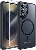 MOZOTER for Samsung Galaxy S25 Ultra Case with Magnetic,[Compatible with MagSafe][12Ft Military Dropproof][2*Screen Protector] Translucent Anti-Slip Back Slim Shockproof Case for S25 Ultra-Black