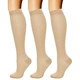 CHARMKING Compression Socks for Women & Men Circulation (3 Pairs) 15-20 mmHg is Best Athletic for Running, Flight Travel, Support, Cycling, Pregnant - Boost Performance, Durability (L/XL,Nude)