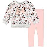 Disney Minnie Mouse Toddler Girls Pullover Fleece Sweatshirt and Leggings Outfit Set Light Grey/Pink 4T