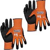 Klein Tools 60582 Work Gloves, Knit Dipped Cut Resistant ANSI A1 Nitrile Coated Gloves, Nylon-Spandex, Touchscreen Capable, X-Large, 2-Pair