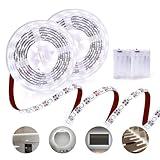 Battery Powered Led Strip Lights White, LED Strip Lights Waterproof Battery Operated Led Light Strip, Flexible, Cuttable Led Strip Lights for PC TV Mirror Kitchen Cabinet Shelves, Room Decor 13.2FT