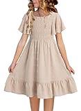 blibean Tween Girls Spring Dress Teen Girl Chiffon Flower Boho Dresses Big Kids Bell Short Sleeve Cute Clothes Tutu Polka Dots Vestidos Niñas Size 12-13 Years Old Creamy White