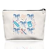 EKGJW Smile Dental Care Makeup Bag, Cute Tooth & Bow Cosmetic Pouch for Dental Assistant Hygienist Dentist Gift for Women