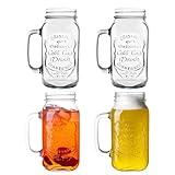 QWEZXO 24 OZ Mason Jar Drinking Glasses for Party Beverages Materials and Jars with Comfortable Handle Easy to Clean in the Dishwasher 4Pack