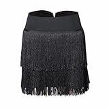 Women Latin Dance Double-Layer Encryption Irregular Tassel Skirt National Standard Dance Professional High-End Training Skirt Black S