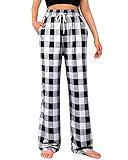 Alimens & Gentle Womens Pajama Pants Plaid Stretch Comfy Lounge Pants Drawstring Sleep Bottoms with Pockets