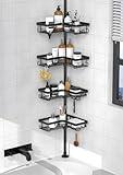 KEGII Corner Shower Caddy Tension Pole - Shower Tension Rod Organizer, Floor to Ceiling Shower Caddy 25-114.2 inch, Towel Rack Corner Waterproof, Black