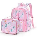 mommore Kids Backpack Set with Lunch Box, Lightweight Preschool Backpack for Girls, Water Resistance Elementary Student Bookbag for Kindergarten or Daycare