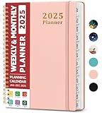 2025 Planner - Weekly and Monthly Planner Spiral Bound, January 2025 - December 2025, Hardcover 2025 Calendar Planner Book with Tabs, Inner Pocket, Perfect for Office Home School Supplies - A5 (6.3" x 8.5"), Pink