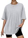 Trendy Queen Womens Oversized Summer T Shirts Fashion Workout Plus Size Tops Short Sleeve Beach Vacation Gym Clothes 2025 Grey XXL