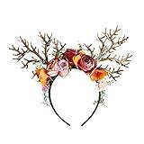 Vivivalue Deer Antler Flower Hair Hoop Headband for Party Cosplay Costume