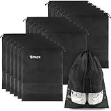 COIDEA 18 Pack Shoe Bags for Travel, Large Travel Shoe Bags for Packing with Clear Window, Dustproof Drawstring Travel Shoe Storage Bags Travel Essentials for Men & Women, Black