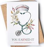 Nurse Graduation Card for her - New Nurse Card for Nursing, Medical School Graduates - Cute RN Graduation Cards for Pinning Ceremony - Future Nurses Congrats You Earned It
